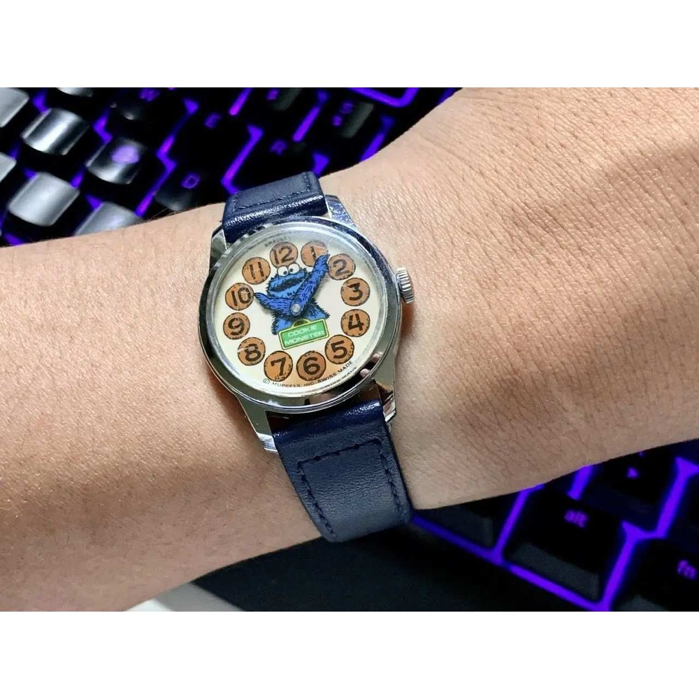 Vintage Bradley Cookie Monster Watch Swiss Made Muppets Sesame Street Blue Strap